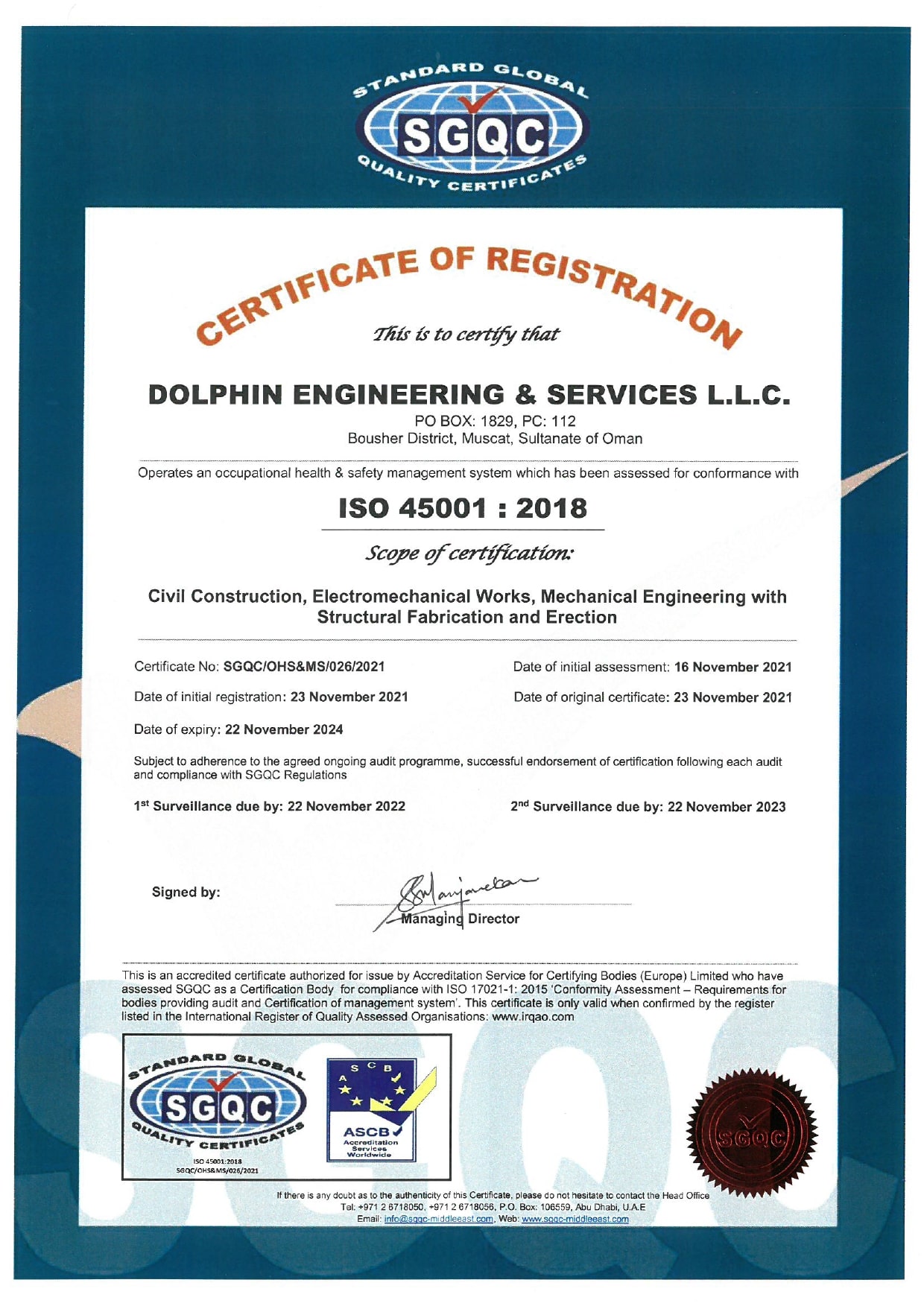 iso certificate 45001