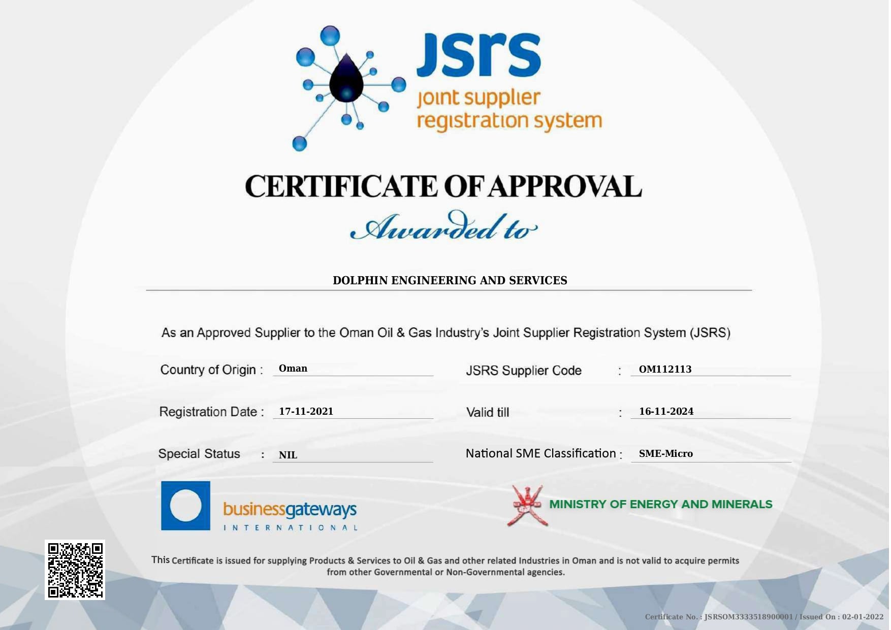 jsrs certified company dolphin eng